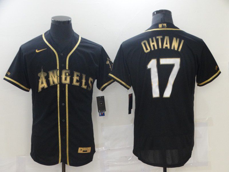 Men Los Angeles Angels #17 Ohtani Black Gold Elite New 2021 Nike MLB Jersey->baltimore ravens->NFL Jersey